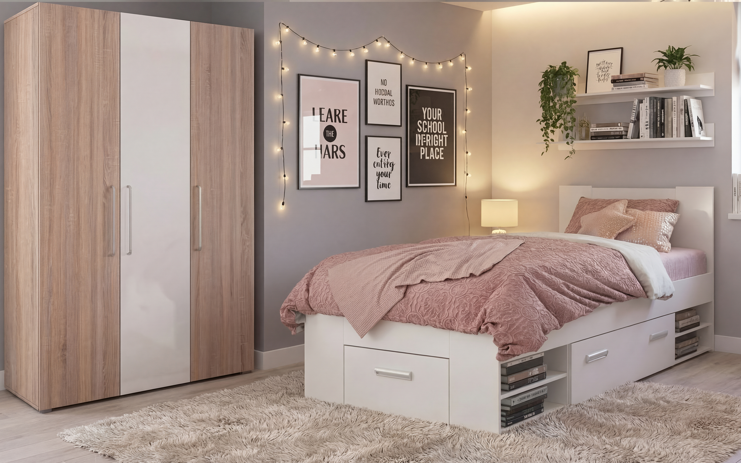 Set Camera copilului 2, stejar sonoma + alb lucios  1